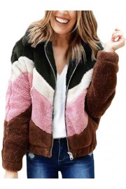 Angashion Womens Jacket Casual Lapel Long Sleeve Zip Up Faux Shearing Fuzzy Outwear Coat with Pockets - Moj look - $26.99  ~ 23.18€