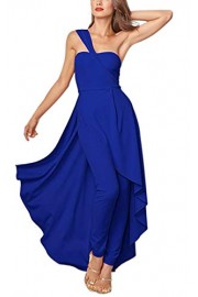 Angashion Women's Jumpsuit - One Shoulder Overlay Backless Irregular High Low Long Party Pleated Maxi Playsuit Dresses Blue S - My look - $27.99 
