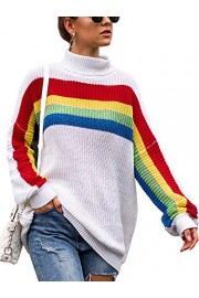 Angashion Women's Sweater - Casual Loose Turtleneck Long Sleeve Multi Color Striped Knitted Pullover Tunic Sweater Tops - O meu olhar - $20.99  ~ 18.03€