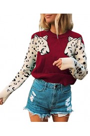 Angashion Women's Sweaters Casual Leopard Printed Patchwork Long Sleeves Knitted Pullover Cropped Sweater Tops - My look - $25.99 