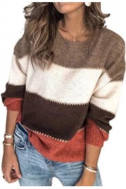 Angashion Women's Sweaters Casual Long Sleeve Crewneck Color Block Patchwork Pullover Knit Sweater Tops - My look - $26.99 