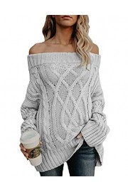 Asskdan Women's Off Shoulder Pullover Sweater Long Sleeve Cable Knit Sweater Casual Loose Jumper Batwing Sleeve Tops - Mein aussehen - $30.99  ~ 26.62€