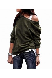 Asskdan Women's Off Shoulder Sweatshirt Long Sleeve Pullover Blouse Tee T Shirt Tops Solid Tunic Shirts - Moj look - $20.99  ~ 133,34kn