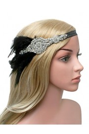 BABEYOND 1920s Flapper Headband 20s Great Gatsby Headpiece Black Feather Headband 1920s Flapper Gatsby Hair Accessories with Crystal - My look - $12.99 