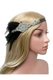 BABEYOND 1920s Flapper Headband 20s Great Gatsby Headpiece Black Feather Headband 1920s Flapper Gatsby Hair Accessories with Crystal - My时装实拍 - $12.99  ~ ¥87.04