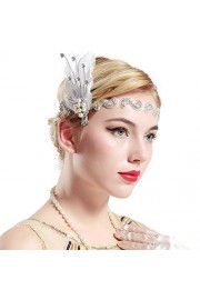 BABEYOND Art Deco 1920s Flapper Headband Headpiece Roaring 20s Feather Hair Clip for 1920s Gatsby Themed Party Wedding - My时装实拍 - $12.99  ~ ¥87.04