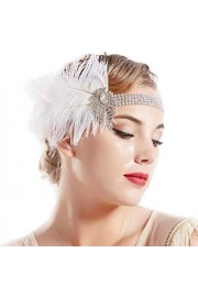 BABEYOND Art Deco 1920s Flapper Headband Roaring 20s Gatsby Feather Headpiece White - My时装实拍 - $11.99  ~ ¥80.34