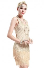BABEYOND Women's Flapper Dresses 1920s V Neck Beaded Fringed Great Gatsby Dress - My look - $35.99 