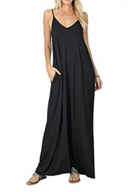 BBX Lephsnt Maxi Dress Women's Summer Casual Plain Flowy Pockets Loose Beach Cami Dress - Moj look - 