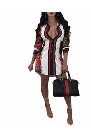 BIUBIU Women Polo Neck Long Sleeve Button Aztec Printed Shirt Dress S-3XL - Mój wygląd - $43.98  ~ 37.77€