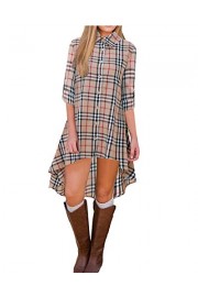 BIUBIU Women's Roll Sleeve Plaid Button up Long Blouse Tunic Tops High Low Dress - My look - $79.99 