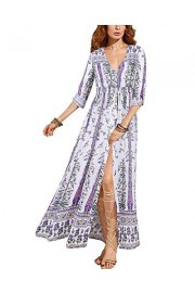 BIUBIU Women's Roll Sleeve V Neck Button up Split Floral Party Long Maxi Dress - Mi look - $79.99  ~ 68.70€