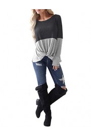 BMJL Women's Long Sleeve Crew Neck Knot Shirt Color Block Loose Fitting Twist Top T Shirt - Moj look - $20.99  ~ 18.03€