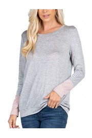 BMJL Women's Long Sleeve T Shirt Loose Top Color Block Striped Blouse - Moj look - $20.99  ~ 18.03€