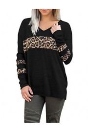 BMJL Women's Long Sleeve Tops Plus V Neck T Shirt Leopard Print Color Block Blouse - My look - $23.99 