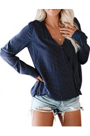 BMJL Women's Long Sleeve V Neck T Shirt Loose Top Wrap Style Polka Dot Blouse - Moj look - $20.99  ~ 18.03€