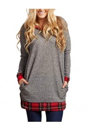 BMJL Women's Round Neck Top Middle Length Loose Pullovers Color Block Plaid Print Sweatshirt - My look - $23.99 