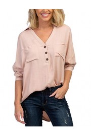 BMJL Women's V Neck T Shirt Loose Top Button High Low Blouse - My look - $20.99 
