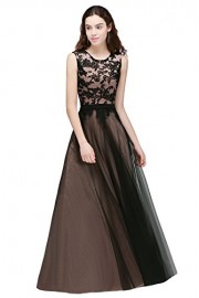 Babyonlinedress Crew Neck Black Lace Overlay Applique Evening Long Prom Dress - Mi look - $49.99  ~ 42.94€