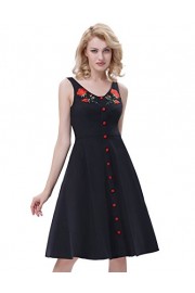 Belle Poque Women's Vintage Dress Sleeveless Flower Embroidery A-Line Swing Party Dress - My look - $22.99 