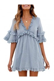 BerryGo Women's Casual V Neck A-line Ruffle Dress with Sleeves - Mi look - $19.99  ~ 17.17€