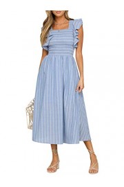BerryGo Women's Vintage Sleeveless Striped Ruffle Cotton Midi Dress with Pocket - Mi look - $24.99  ~ 21.46€