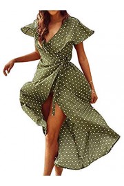 BerryGo Women's Vintage V Neck Wrap Midi Dress with Split Dot - Moj look - $60.99  ~ 52.38€