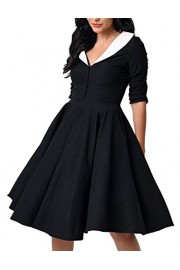 BeryLove Women's Vintage Audrey Hepburn Lapel Swing Party Dress Half Sleeves - My look - $25.88 