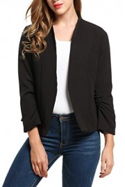 Beyove Women Casual Thin Open Front Blazer Basic Work Ruched Sleeve Crop Jacket - My look - $27.99 