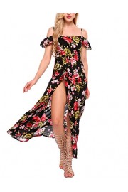 Beyove Women Floral Off Shoulder Strappy Backless High Split Beach Maxi Dress - Moj look - $18.99  ~ 16.31€