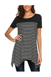 Beyove Women's Loose Fit Striped T Shirt Round Neck Irregular Hem Casual Tunic Tops - My look - $36.99 