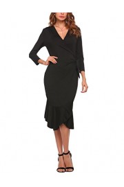 Beyove Women's Slim Fit 3/4 Sleeve Deep V-Neck Tie Waist Ruffle Wrap Party Dress - Mój wygląd - $12.00  ~ 10.31€