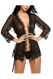 Bifast Women Sexy Lingerie Babydoll Short Lace Kimono Robes Chemise Set - My look - $19.99 