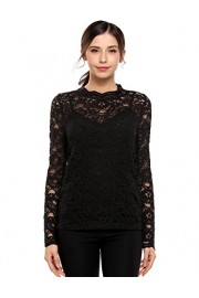 Bifast Women's Floral Lace Mock Neck Inset Sweetheart Blouse - O meu olhar - $32.99  ~ 28.33€