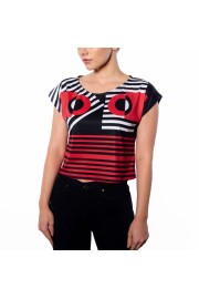 Black Red Geometric Graphic Cropped Tee - My photos - $46.00 