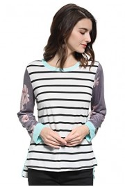 Blooming Jelly Women's Casual Floral Long Sleeve Shirt Striped Color Block Tunic Tops - Moj look - $16.99  ~ 14.59€