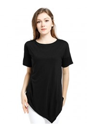 Blooming Jelly Women's Casual Loose Crew Neck Short Sleeve Asymmetrical Shirt Top Black - My look - $10.99 