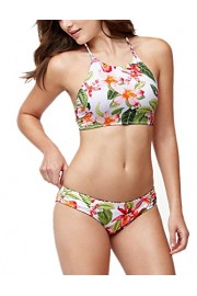 Blooming Jelly Women's Halter High Neck Swimwear Floral Printed Tank Top Bikini Set Two Piece Swimsuit - My look - $21.99 