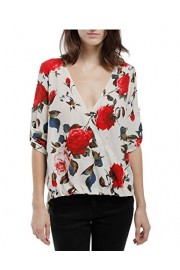 Blooming Jelly Women's Hi Low Deep V Neck Floral Print Wrap Chiffon Shirt Blouse Tops - Il mio sguardo - $11.99  ~ 10.30€