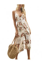 Blooming Jelly Womens Summer Floral Boho Deep V Neck Spaghetti Strap Button Down Lace Midi Dress - Moj look - $35.99  ~ 30.91€