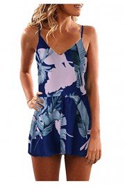 Blooming Jelly Women's V Neck Floral Leaf Print Strap Romper Jumpsuit - My look - $14.99 