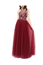 Bridesmay Long Tulle Prom Dress Halter Evening Gown Beaded Party Dress - Moj look - $289.99  ~ 249.07€