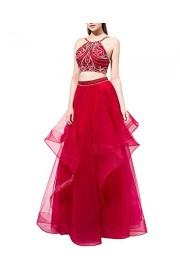 Bridesmay Long Tulle Two Piece Prom Dress Evening Dress Beaded Party Dress - Mój wygląd - $259.99  ~ 223.30€