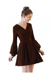 Bridesmay Women's Classic Vintage V Neck Velvet Puff Sleeves Cocktail Dress With Ruched - Mein aussehen - $79.99  ~ 68.70€
