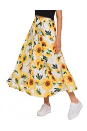 CHARTOU Womens Lovely Sunflower Print Stretchy High Waist Pleated Maxi Long Skirts - My look - $19.99 