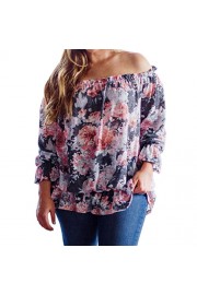 CLEARANCE !! WILLTOO Women Floral Print Off Shoulder Tops Casual Long Sleeve Shirt Plus Size - Moj look - $7.88  ~ 6.77€