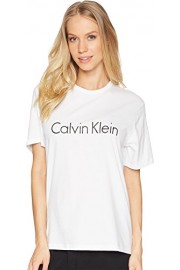 Calvin Klein Women's Short Sleeve Crew Neck Logo Top, White, L - My时装实拍 - $32.00  ~ ¥214.41