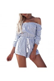 Casual Off Shoulder Striped Short Rompers and Jumpsuits for Women - My时装实拍 - $25.99  ~ ¥174.14