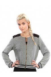 Cemi Ceri Womens Quilted Fleece and Faux Leather Shoulder Patch Zip Front Jacket - My look - $26.00 