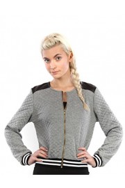 Cemi Ceri Womens Quilted Fleece and Faux Leather Shoulder Patch Zip Front Jacket - O meu olhar - $26.00  ~ 22.33€